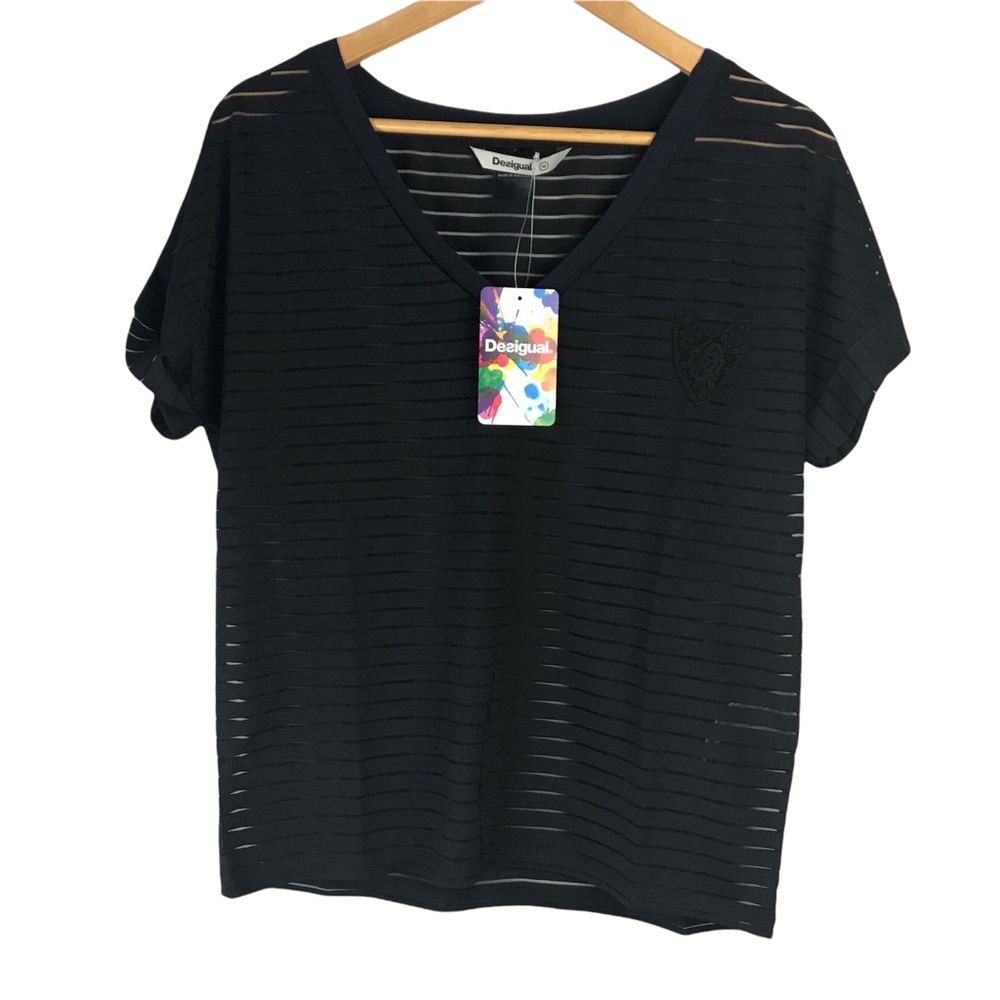 Desigual Women's TS SANDRA Black V-Neck Blouse T-Shirt Top
